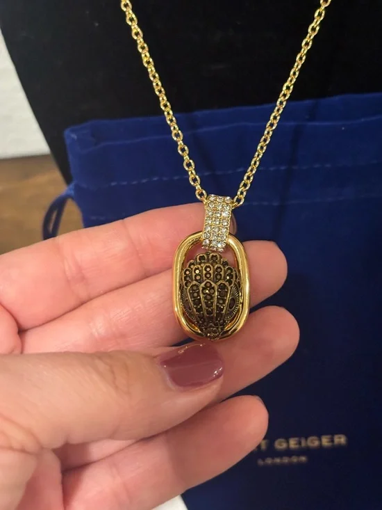 Kurt Geiger Gold Tone Oval Pendant Necklace with Pave Bail - Picture 5 of 10